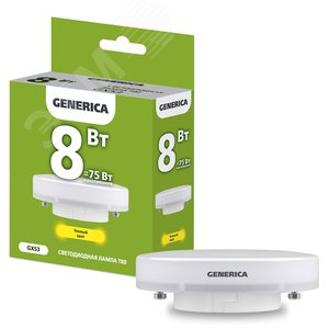 Изображение товара Лампа светодиодная T80 таблетка 8Вт 230В 3000К GX53 GENERICA (шт)