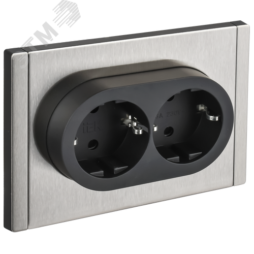 Изображение товара FORTE&PIANO Розетка 2-местная с заземлением с защитными шторками безвинтовое крепление 16А FP723M металл никель IEK (шт)