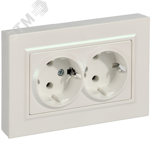 BRITE Розетка 2-местная с заземлением без защитных шторок плоская 16А в сборе РСПл12-3-БрЖ жемчуг IEK - фото 1