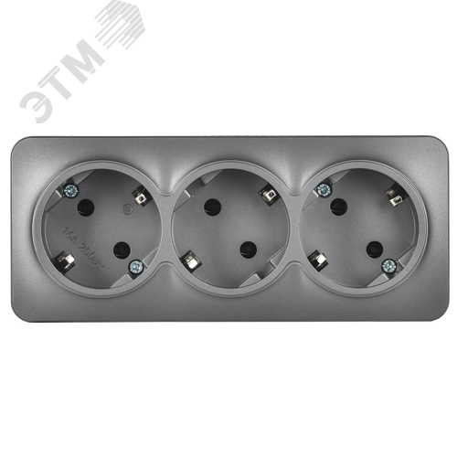 GLORY Розетка 3-местная для открытой установки с заземлением без защитных шторок 16А РС23-3-ХСм сталь матовый IEK - фото 2