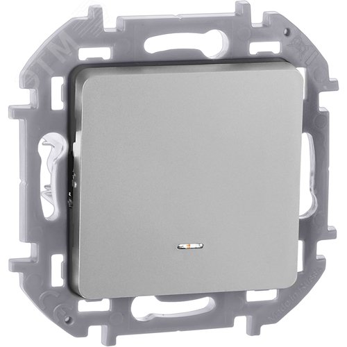 Изображение товара Выключатель 1-клавишный проходной с подсветкой/индикацией 10АХ безвинтовое крепление алюминий INSPIRIA (шт)