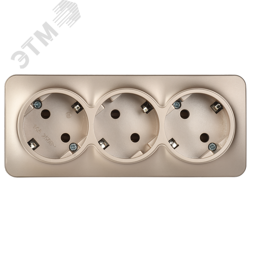 GLORY Розетка 3-местная для открытой установки с заземлением без защитных шторок 16А РС23-3-ХШм шампань матовый IEK - фото 5
