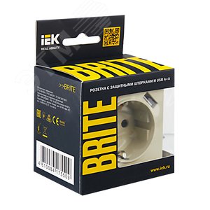 BRITE Розетка с заземлением с защитными шторками 16А с USB A+A 2,1А РЮш10-1-БрКр бежевый - фото 7