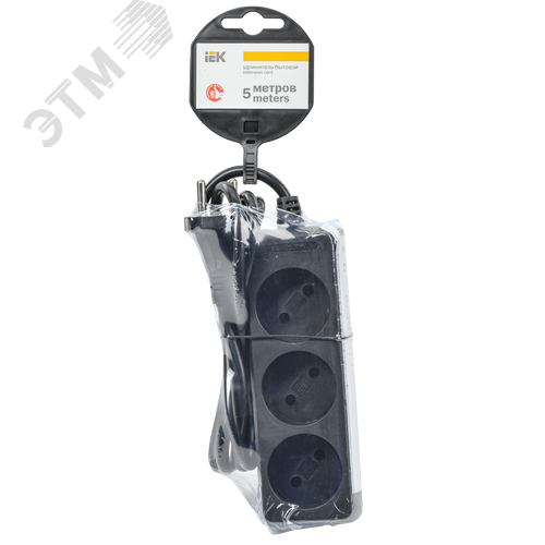 Удлинитель У3 3 места без заземления 5м 2х0,75мм2 10А 250В черный - фото 2
