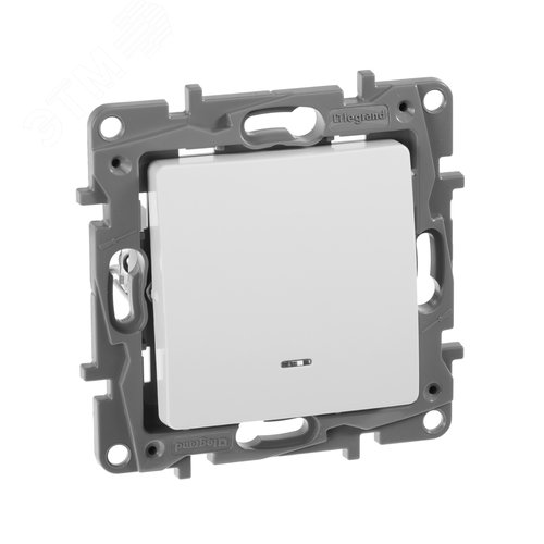 Выключатель 1-клавишный с подсветкой/индикацией 10А безвинтовое крепление белый ETIKA - фото 1