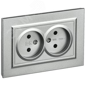 Изображение товара BRITE Розетка 2-местная без заземления с защитными шторками 10А в сборе РСш12-2-БрА алюминий IEK (шт)