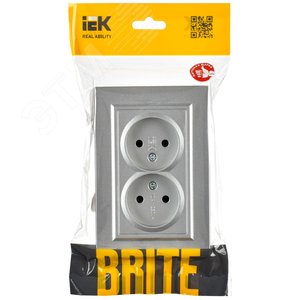 BRITE Розетка 2-местная без заземления с защитными шторками 10А в сборе РСш12-2-БрА алюминий IEK - фото 2
