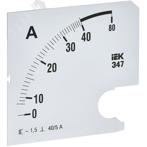 Изображение товара Шкала сменная для амперметра Э47 40/5А класс точности 1,5 96х96мм (шт)