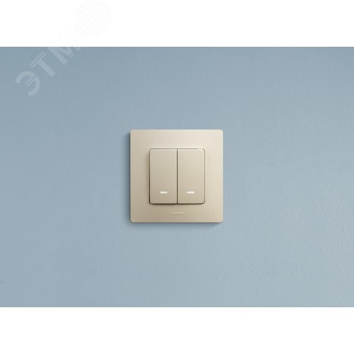 Выключатель 2-клавишный с подсветкой/индикацией 10А безвинтовое крепление слоновая кость ETIKA - фото 3