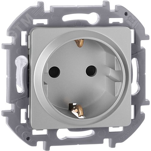Розетка 1-местная с заземлением с защитными шторками 16А алюминий INSPIRIA - фото 1