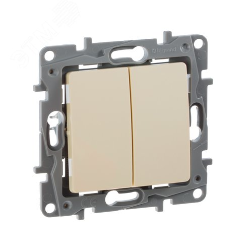 Изображение товара Выключатель 2-клавишный проходной 10А безвинтовое крепление слоновая кость ETIKA (шт)