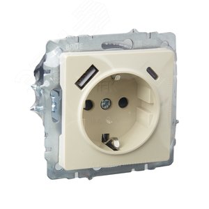 BRITE Розетка с заземлением с защитными шторками 16А с USB A+C 18Вт РЮш11-1-БрКр бежевый - фото 6
