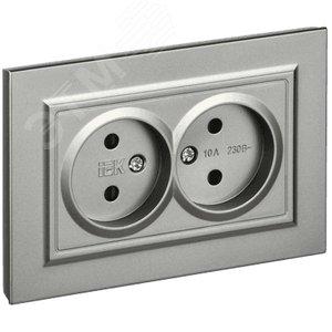 BRITE Розетка 2-местная без заземления с защитными шторками 10А в сборе РСш12-2-БрС сталь IEK - фото 1