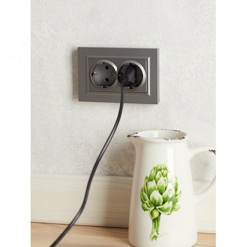 BRITE Розетка двойная с заземлением с защитными шторками 16А в сборе РСш12-3-БрС сталь - фото 6