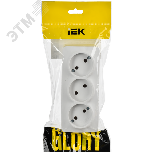 GLORY Розетка 3-местная для открытой установки без заземления без защитных шторок 10А РС23-2-ХБм белый матовый IEK - фото 2
