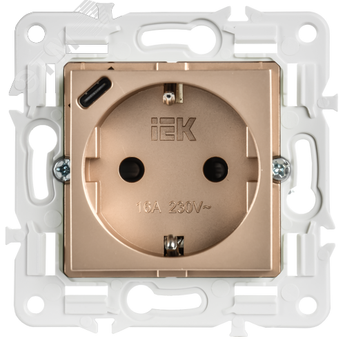 SKANDY Розетка с заземлением с защитными шторками 16А с USB C 18Вт SK-R17Sa песочный IEK - фото 3
