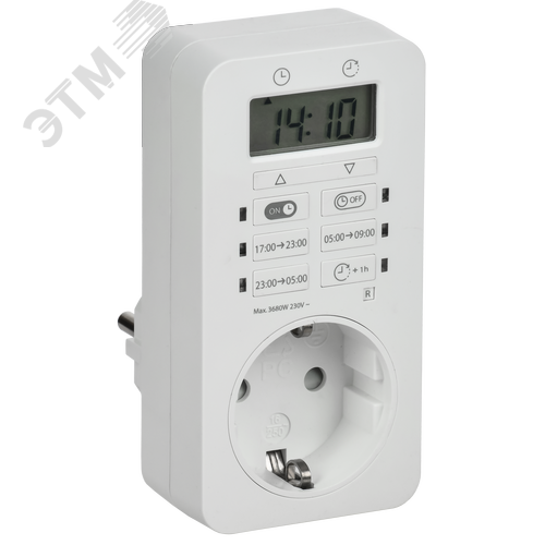 РТЭ-6 Розетка-таймер электронный 1мин 24ч 16А IP20 IEK - фото 1