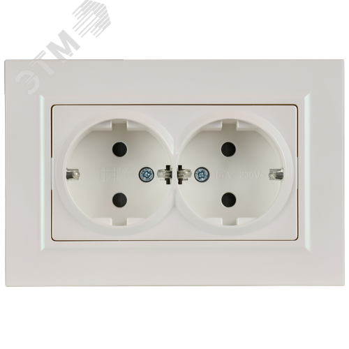 BRITE Розетка 2-местная с заземлением с защитными шторками плоская 16А в сборе РСшПл12-3-БрЖ жемчуг IEK - фото 4