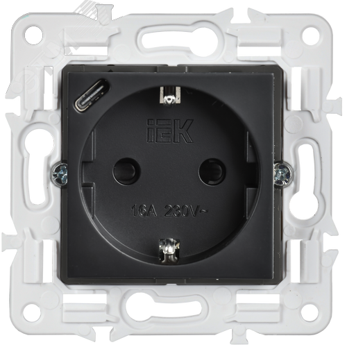SKANDY Розетка с заземлением с защитными шторками 16А с USB C 18Вт SK-R17Bl черный IEK - фото 2