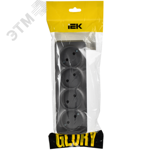 GLORY Розетка 4-местная для открытой установки без заземления без защитных шторок 10А РС24-2-ХСм сталь матовый IEK - фото 2