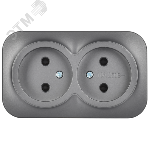 GLORY Розетка 2-местная для открытой установки без заземления без защитных шторок 10А РС22-2-ХСм сталь матовый IEK - фото 5