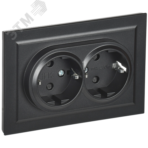Изображение товара BRITE Розетка двойная с заземлением с защитными шторками 16А в сборе РСш12-3-БрЧ черный (шт)