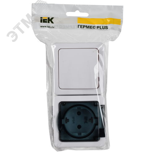 Гермес PLUS Блок наружный: выключатель одноклавишный и розетка с заземлением IP54 - фото 6