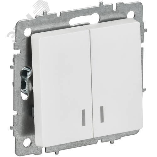 BRITE Выключатель 2-клавишный с индикацией 10А ВС10-2-1-БрАБ арктический белый IEK - фото 1