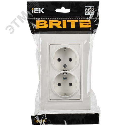 BRITE Розетка 2-местная с заземлением без защитных шторок плоская 16А в сборе РСПл12-3-БрБ белый IEK - фото 2