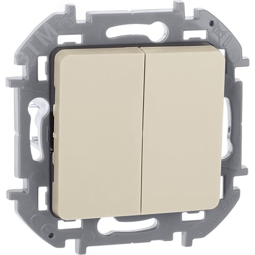 Выключатель 2-клавишный 10АХ безвинтовое крепление слоновая кость INSPIRIA - фото 1