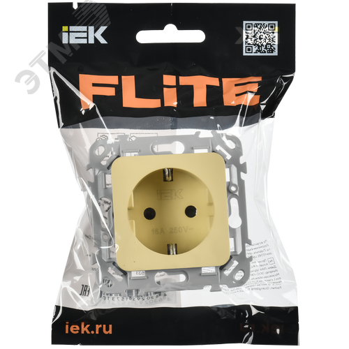 FLITE Розетка с заземлением с защитными шторками безвинтовое крепление 16А РСш11-1-ФлН навахо IEK - фото 2
