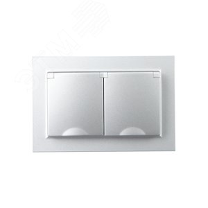 BRITE Розетка двойная с заземлением с защитными шторками и крышкой 16А в сборе IP44 РСбш12-3-44-БрА алюминий - фото 2