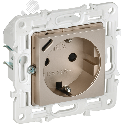 SKANDY Розетка с заземлением с защитными шторками 16А с USB C 18Вт SK-R17Sh шампань IEK - фото 1