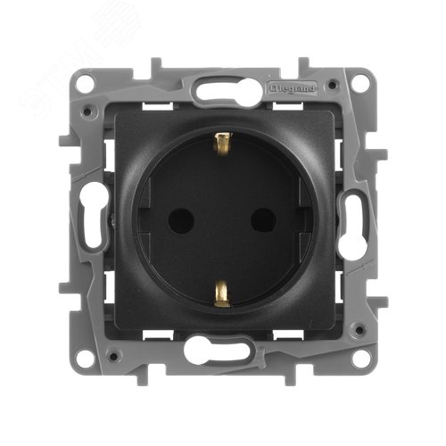 Розетка 1-местная с заземлением с защитными шторками 16А антрацит ETIKA - фото 4