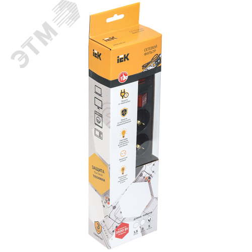 Фильтр сетевой СФ-05К-выключатель 16А 5 мест 5м 3х1мм2 черный - фото 2