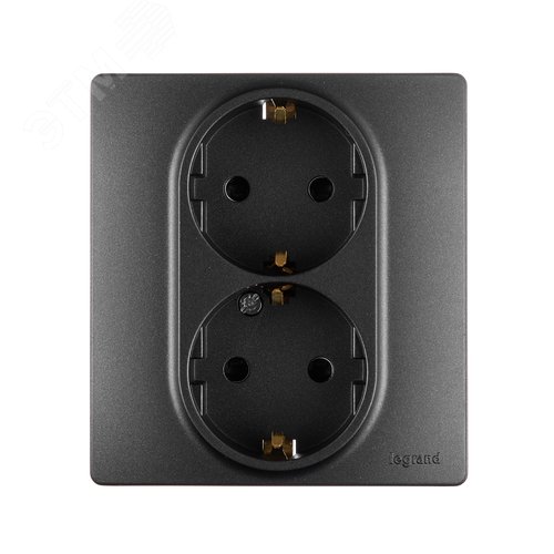 Розетка 2-местная с заземлением с защитными шторками безвинтовое крепление 16А в сборе антрацит ETIKA - фото 2