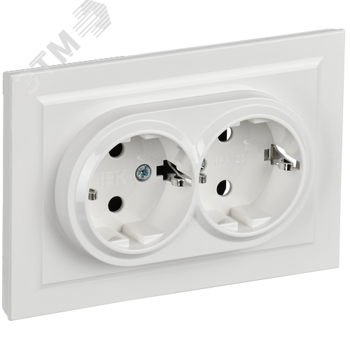 BRITE Розетка двойная с заземлением с защитными шторками 16А в сборе РСш12-3-БрБ белый - фото 1