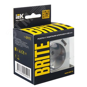 BRITE Розетка с заземлением с защитными шторками 16А с USB A+A 2,1А РЮш10-1-БрА алюминий - фото 7