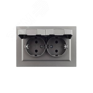 BRITE Розетка двойная с заземлением с защитными шторками и крышкой 16А в сборе IP44 РСбш12-3-44-БрС сталь - фото 10