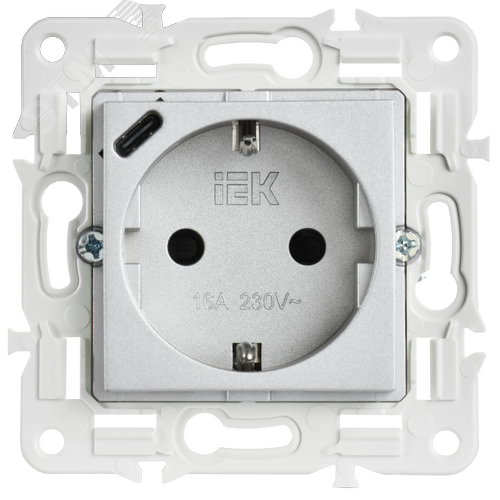 SKANDY Розетка с заземлением с защитными шторками 16А с USB C 18Вт SK-R17S серебряный IEK - фото 3
