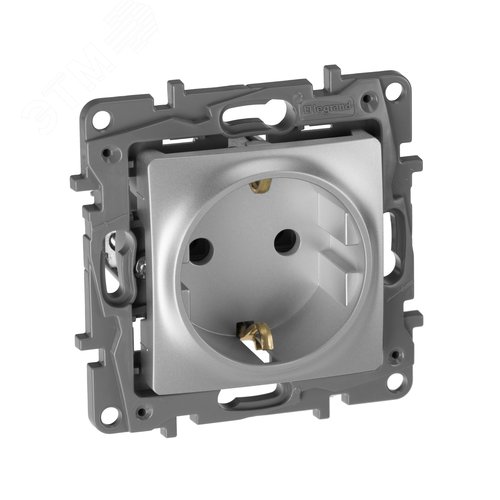 Изображение товара Розетка 1-местная с заземлением без защитных шторок 16А алюминий ETIKA (шт)