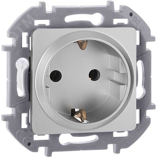 Розетка 1-местная с заземлением без защитных шторок 16А алюминий INSPIRIA - фото 1