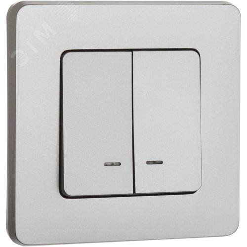 Выключатель 2-клавишный с подсветкой/индикацией 10АХ безвинтовое крепление алюминий INSPIRIA - фото 1