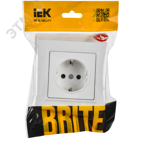 BRITE Розетка 1-местная с заземлением с защитными шторками 16А в сборе РСР14-1-0-БрАБ арктический белый IEK - фото 6