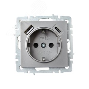 BRITE Розетка с заземлением с защитными шторками 16А с USB A+C 18Вт РЮш11-1-БрС сталь - фото 2
