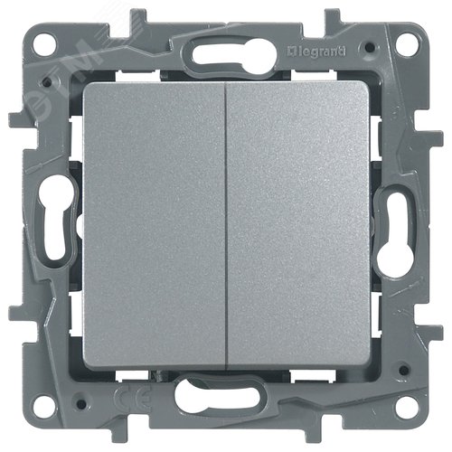 Выключатель 2-клавишный проходной 10А безвинтовое крепление алюминий ETIKA - фото 2