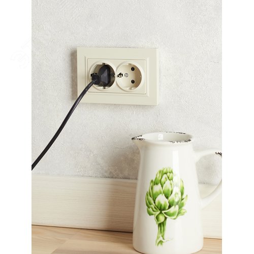 BRITE Розетка двойная с заземлением с защитными шторками 16А в сборе РСш12-3-БрКр бежевый - фото 4