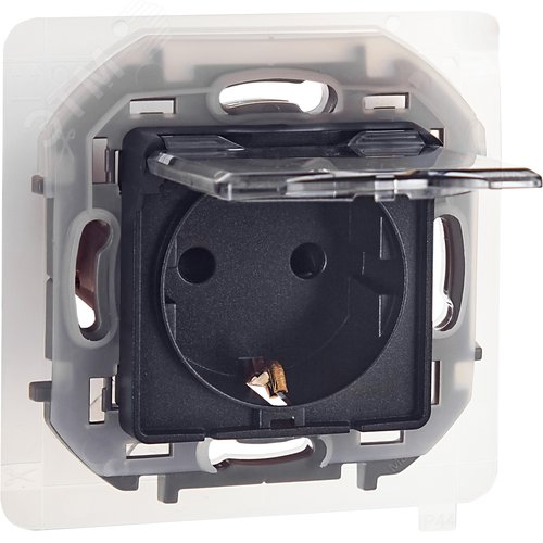 Розетка 1-местная с заземлением с защитными шторками и крышкой 16А IP44 антрацит INSPIRIA - фото 1