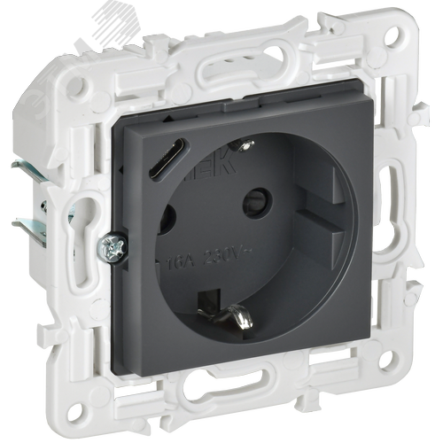 Изображение товара SKANDY Розетка с заземлением с защитными шторками 16А с USB C 18Вт SK-R17T титан IEK (шт)