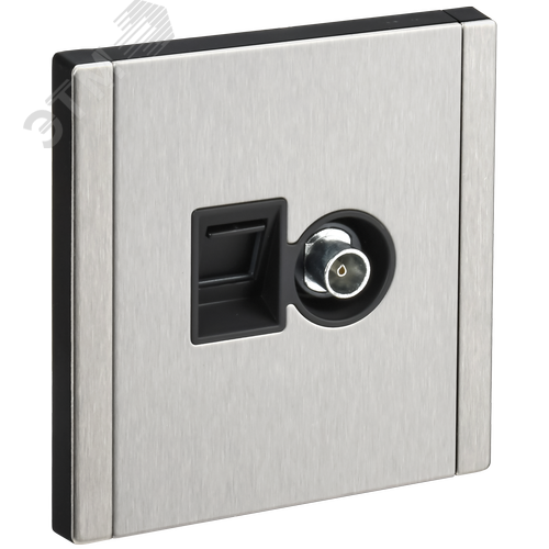 Изображение товара FORTE&PIANO Розетка двойная TV+RJ45 кат.5E FP736M металл никель IEK (шт)